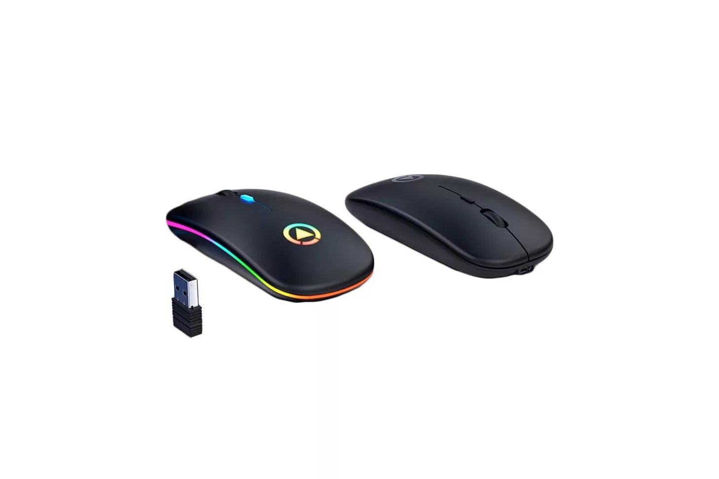 Kinsi A2 Ratón Silencioso Iluminado RGB Recargable Negro