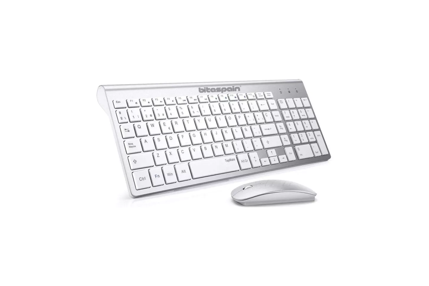 Bitaspain Combo Teclado y Ratón Inalámbricos Wireless Plano Silencioso Blanco