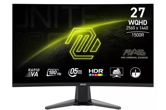 MSI - Monitor PC Gaming 69 cm (27') MSI MAG 27CQ6F, 180 Hz, pantalla curva WQHD (Reacondicionado grado A).