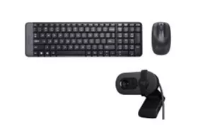 Logitech MK220 Combo Teclado y Ratón Inalámbrico + Logitech Brio 100 Webcam FullHD Negro