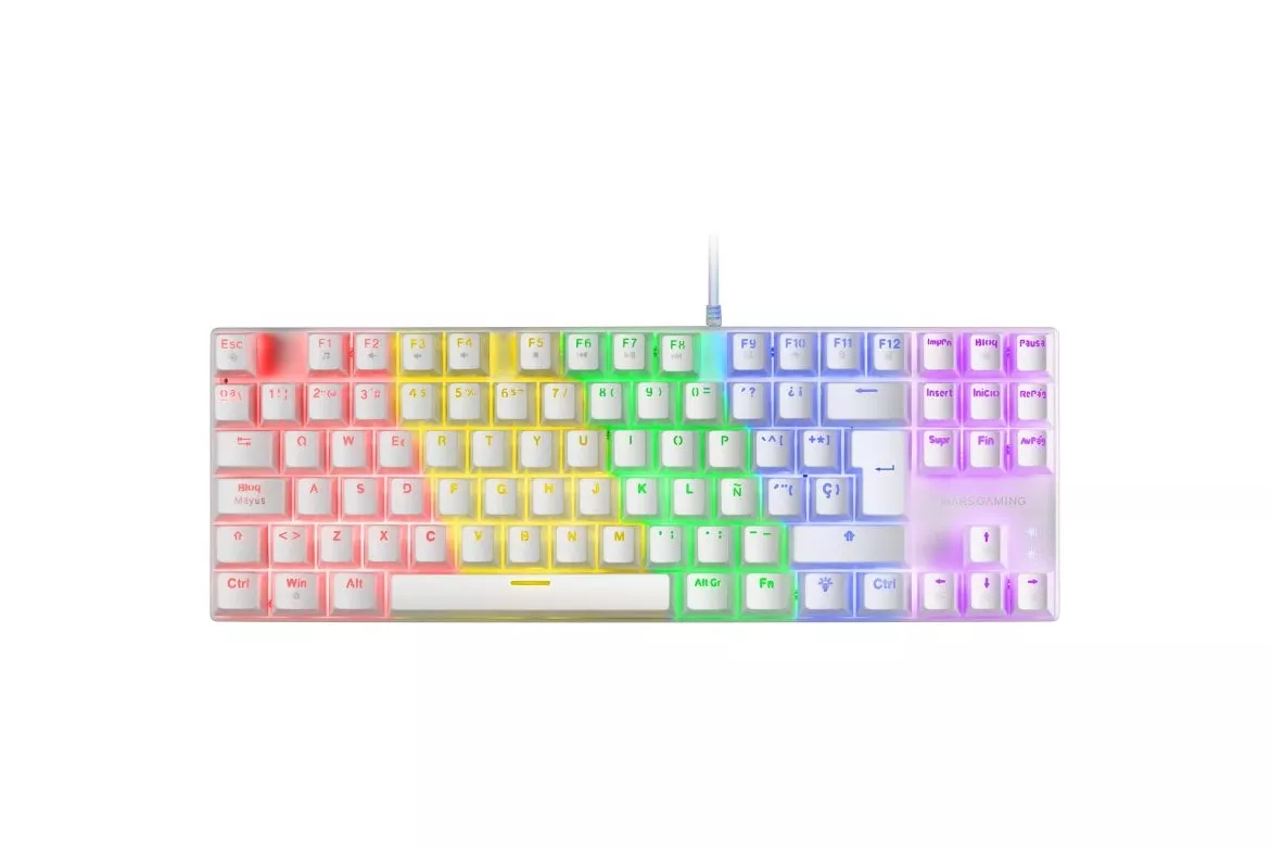 Mars Gaming MK80 Teclado Mecánico Blanco FRGB Switch Azul Layout Español