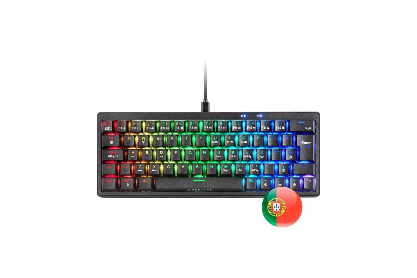 Mars Gaming Mkminipro Teclado Mecánico 60% Rgb Hot-swap Switch Marrón Portugués Negro