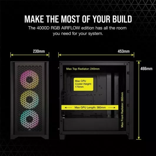 Corsair iCUE 4000D RGB AIRFLOW Cristal Templado USB 3.2 Negra