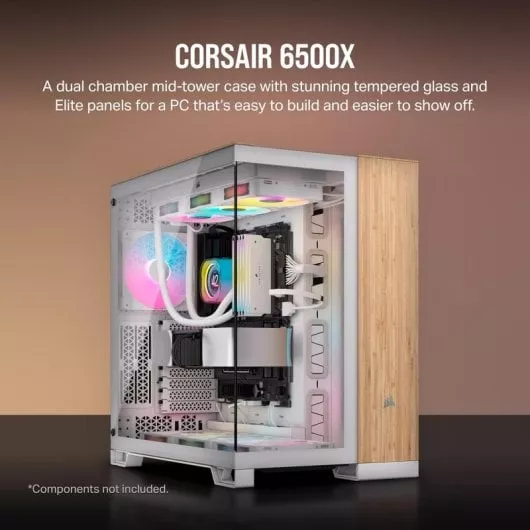 Corsair 6500X Semitorre ATX Doble Cristal Templado USB-C Blanco Bambú