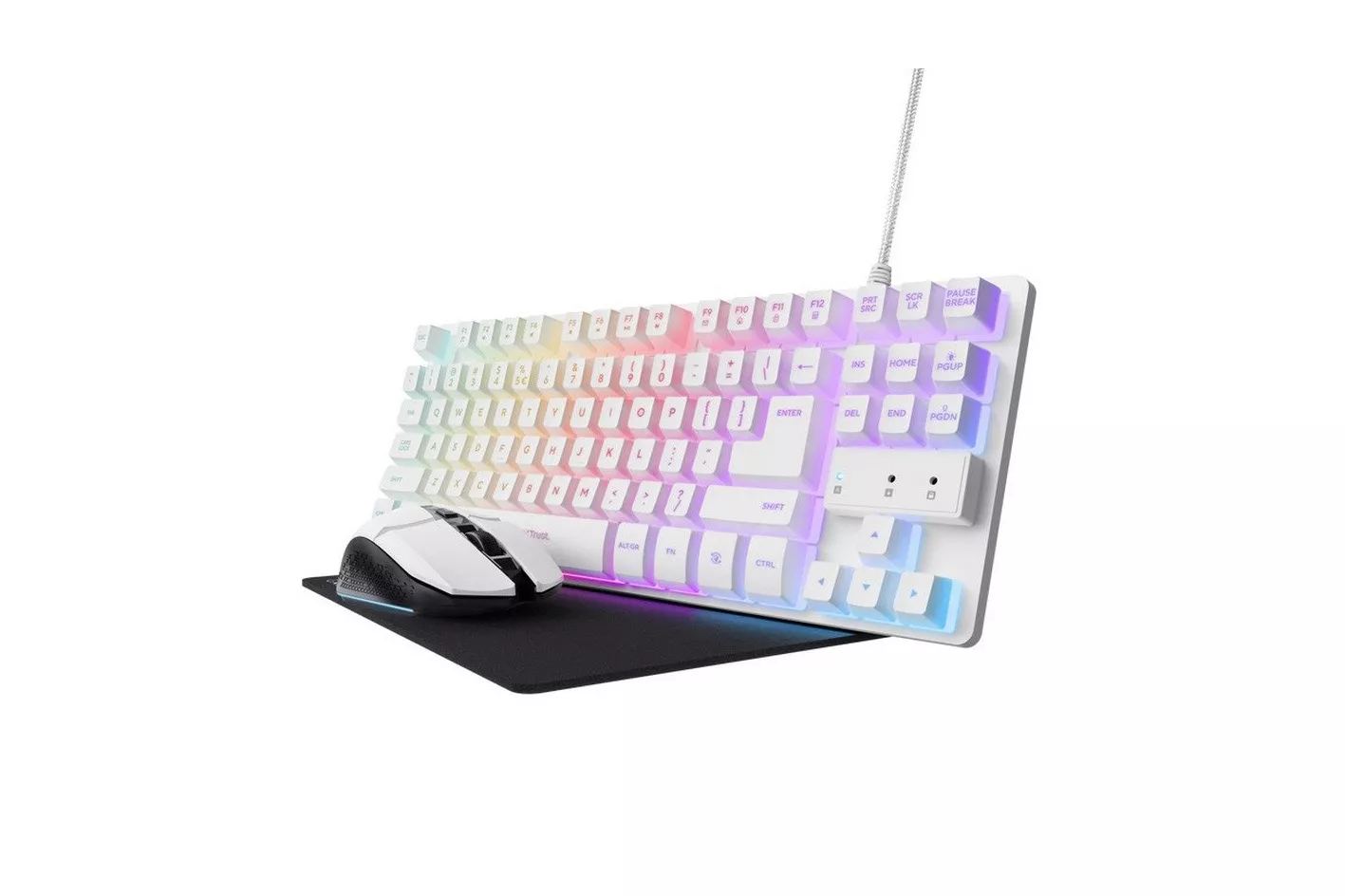 Trust GXT 794W Pack Gaming Teclado TKL RGB Blanco + Ratón Inalámbrico RGB Blanco + Alfombrilla Negra