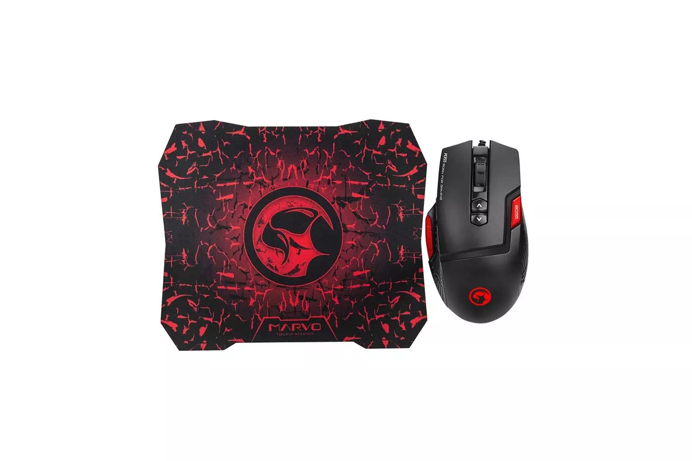 Scorpion M355+G1 Pack Ratón Gaming RGB 6400 DPI + Alfombrilla Negra/Roja