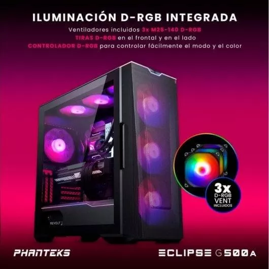 Phanteks Eclipse G500A DRGB Mid Tower Cristal Templado USB 3.0 Negra