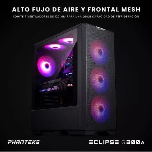 Phanteks Eclipse G300A DRGB Mid Tower Cristal Templado USB 3.0 Negra