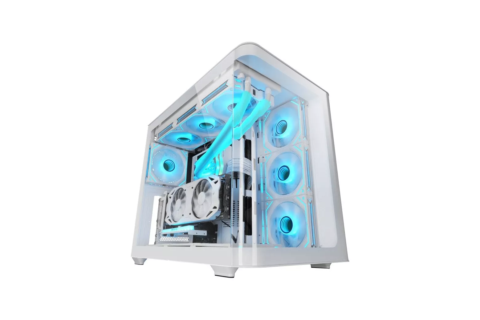 Mars Gaming MC-FUSION Gaming ATX Cristal Templado Continuo Curvo Doble Cámara Blanco