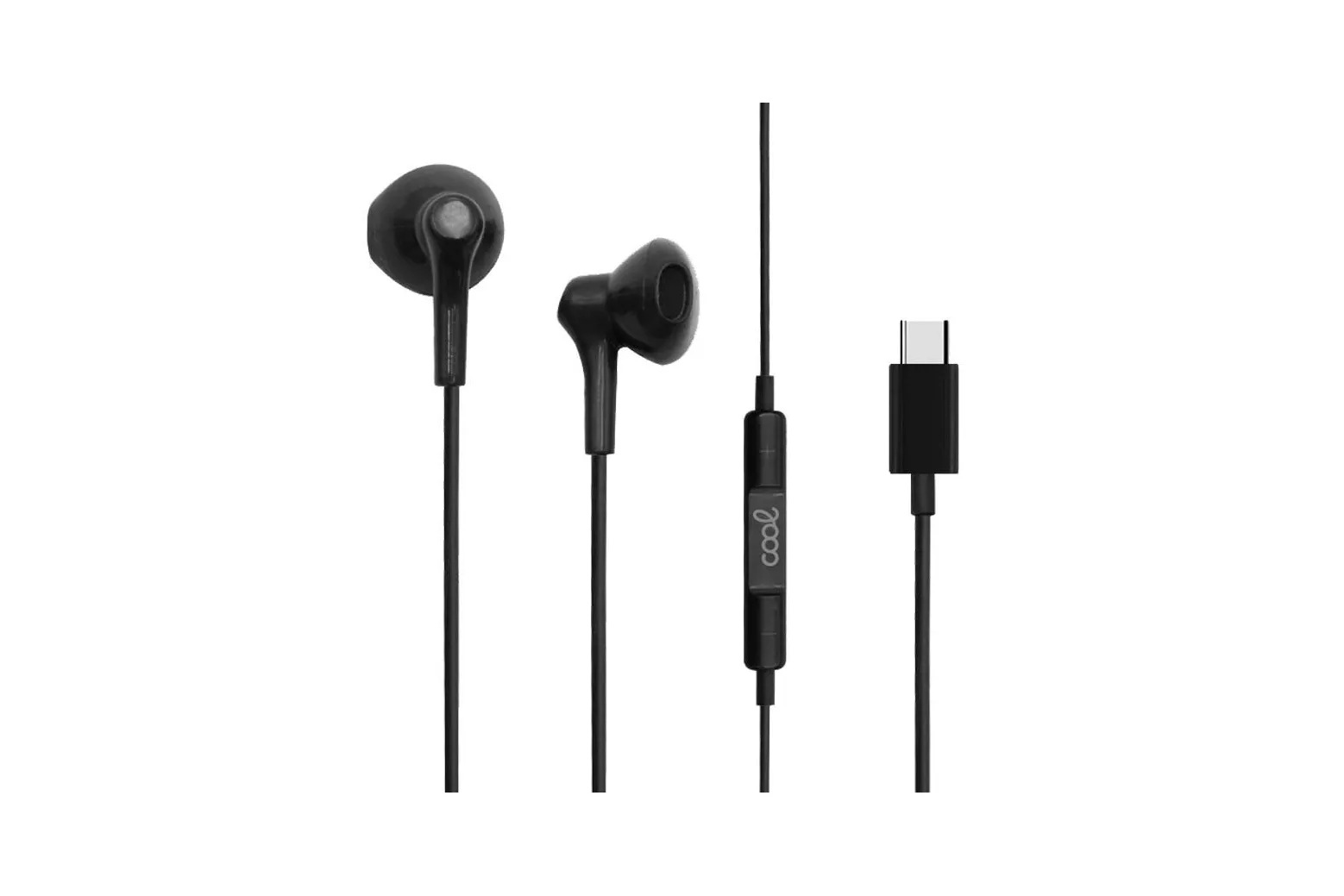 Cool Auriculares de Botón Stereo Digital con Micro USB-C Negros
