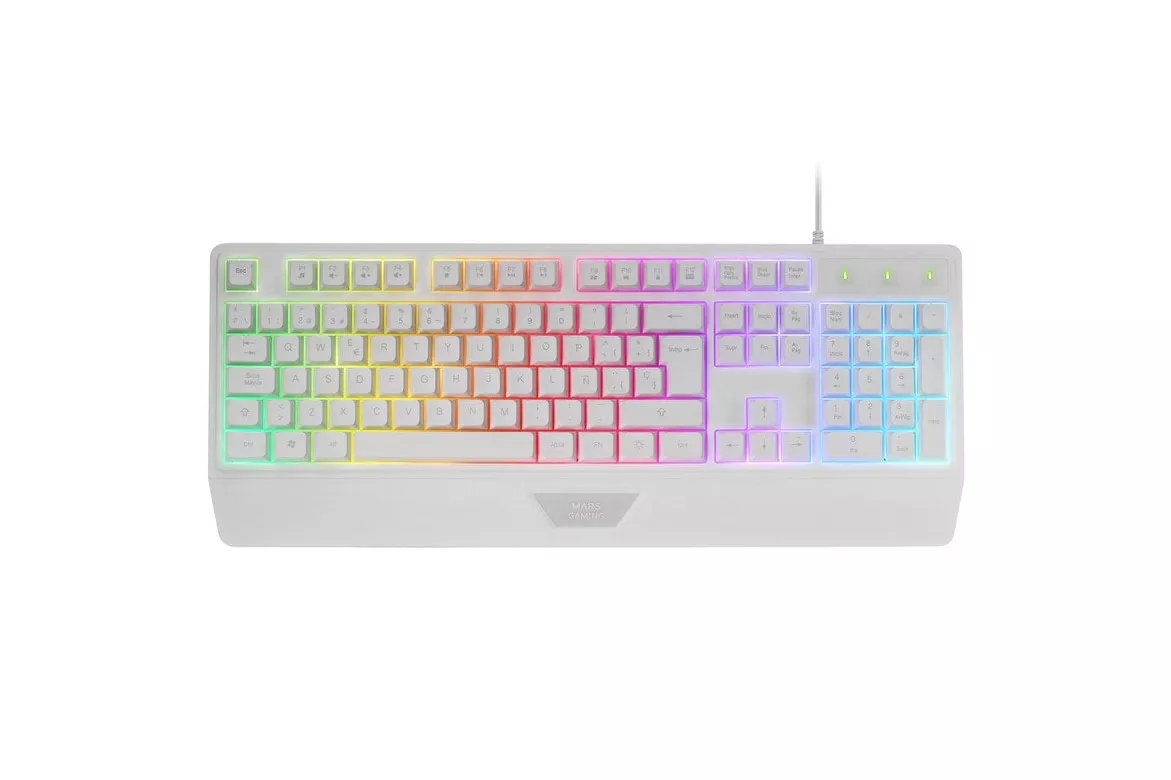 Mars Gaming Mk124 Teclado Ergonómico H-Mech FRGB Reposamuñecas Antighosting Español Blanco