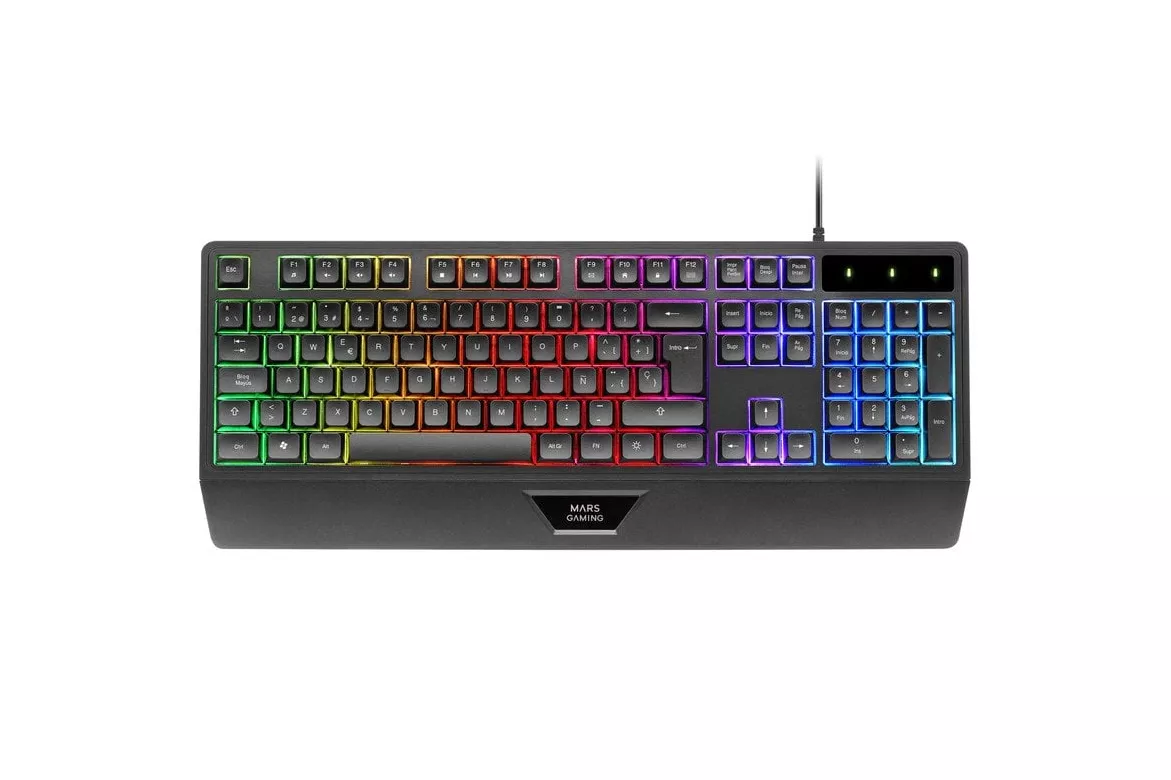 Mars Gaming MK124 Teclado Ergonómico H-Mech FRGB Reposamuñecas Antighosting Español Negro