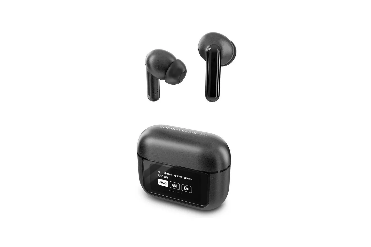 Energy Sistem Display ANC Auriculares True Wireless Bluetooth con Cancelación Activa de Ruido Negros