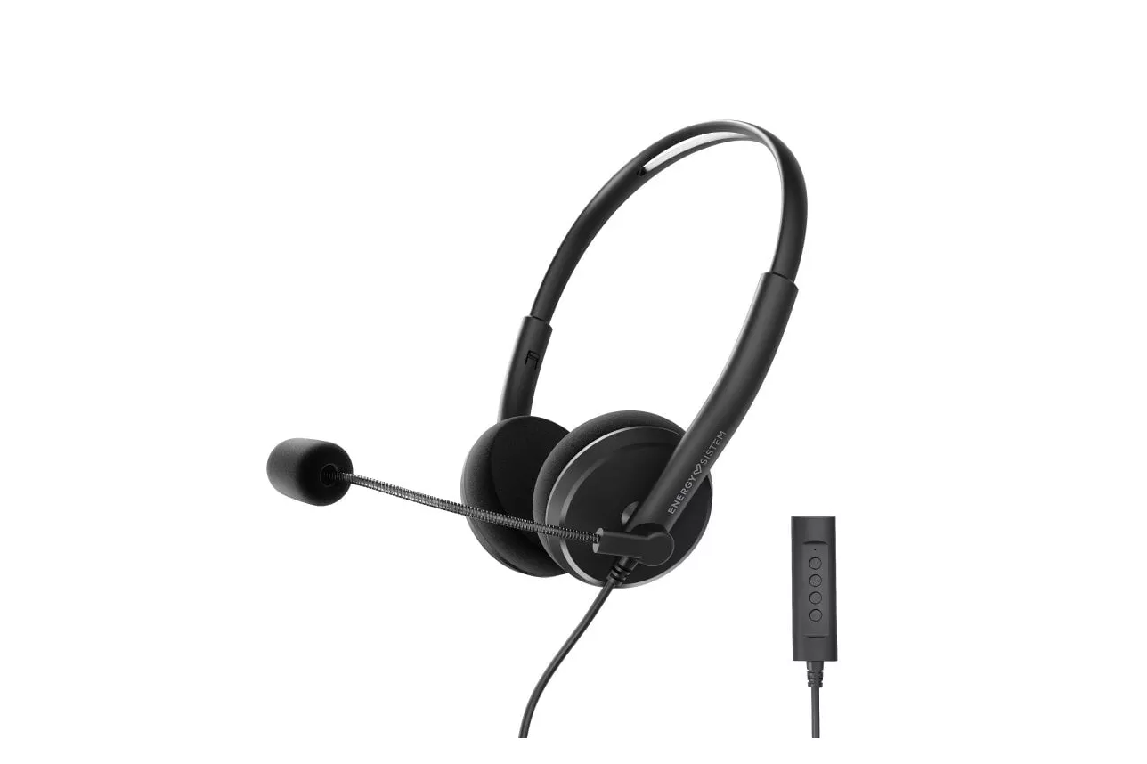 Energy Sistem Headset Office 2+ Auriculares con Micrófono y Mando Negros