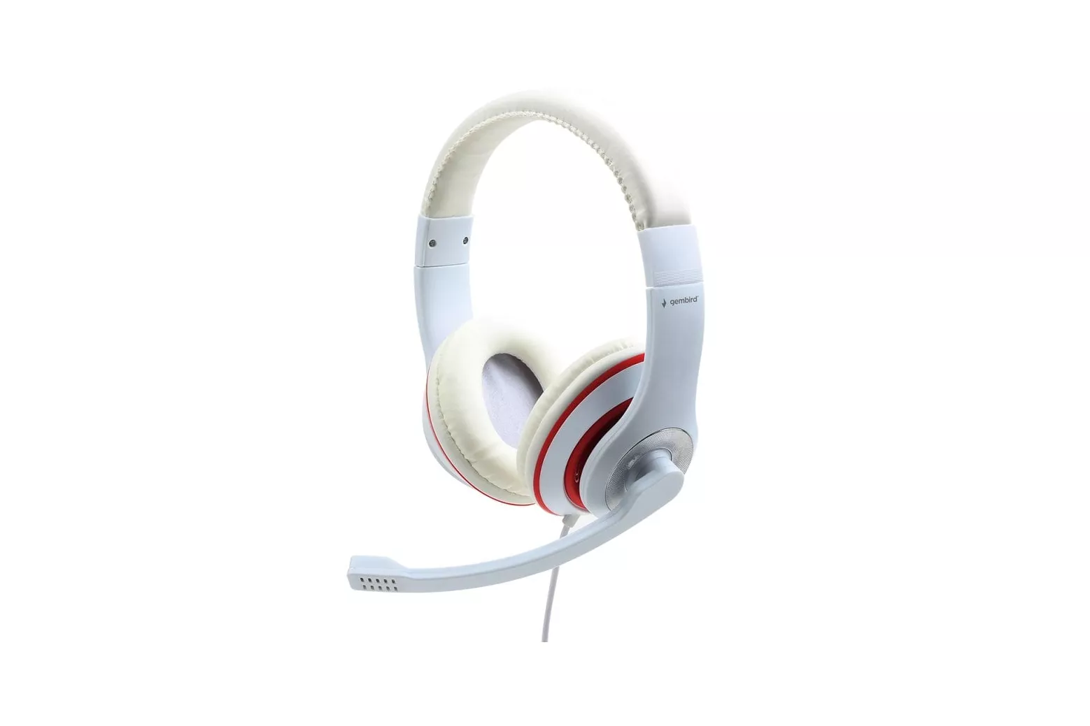 Gembird MHS-03-WTRD Auriculares Estéreo con Micrófono Blanco con Aro Rojo