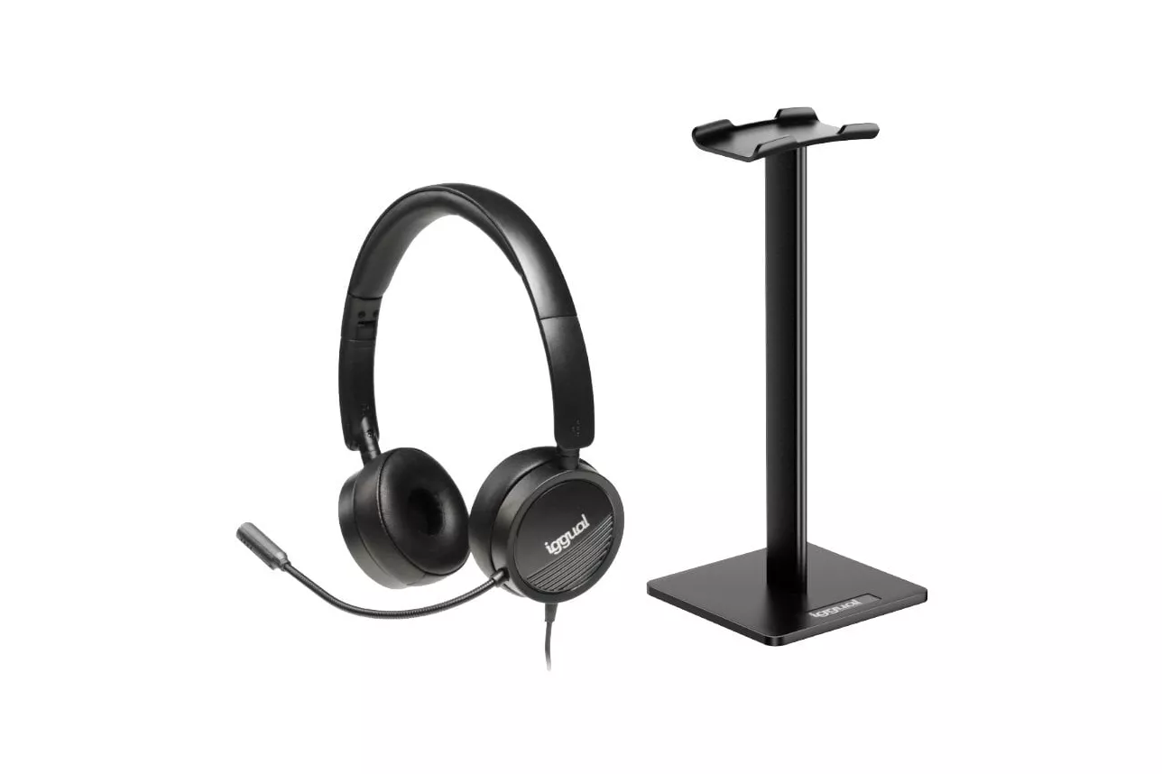 Iggual Dual Tech Set Auriculares con Micrófono + Soporte Negros