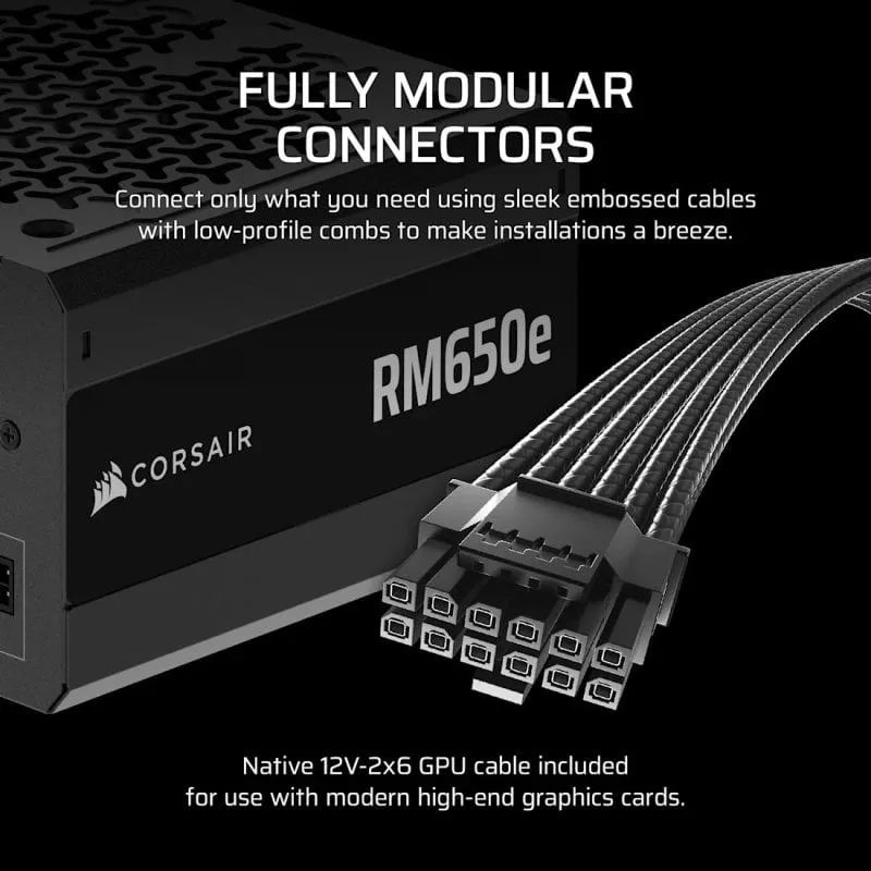 Corsair RMe Series RM650e ATX 3.1 PCIe 5.1 650W Cybenetics 80 Plus Gold Modular