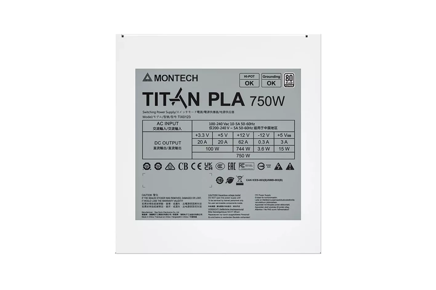 Fuente Montech Titan PLA 750W 80 Plus Platinum PCIE5 (Cybenetics Platinum)