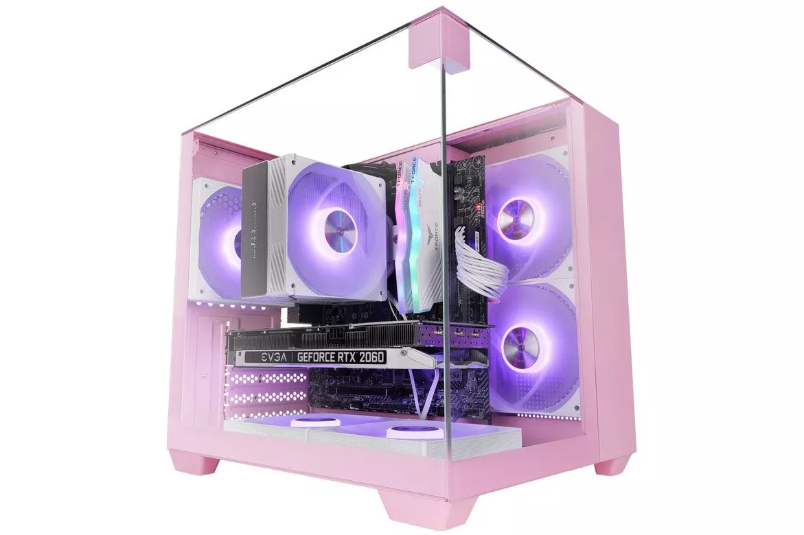 Mars Gaming Mc-visionm Caja Pc Compacta Microatx Triple Cristal Templado Doble Cámara Rosa