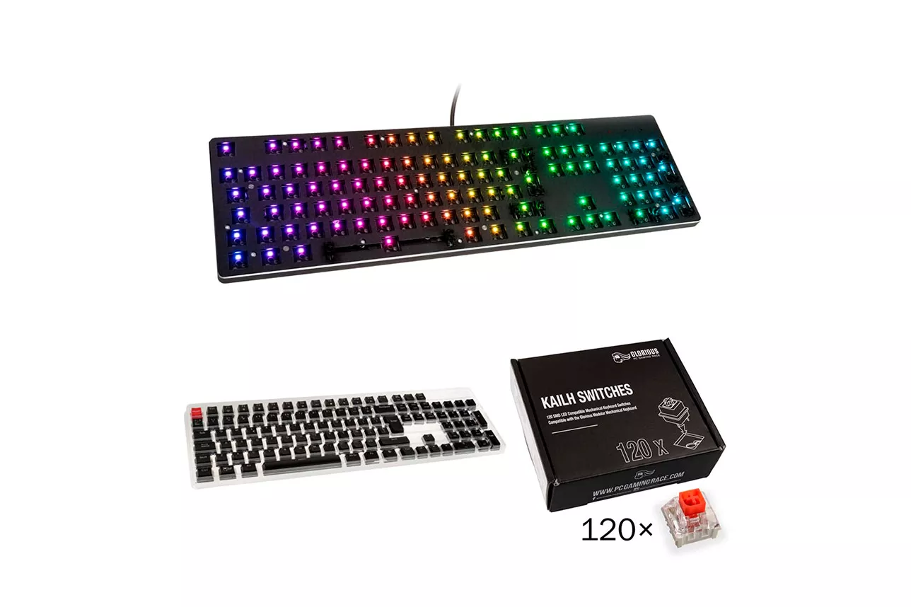 Bundle Teclado Glorious GMMK Full Size Kailh Box Red ISO DIY Kit