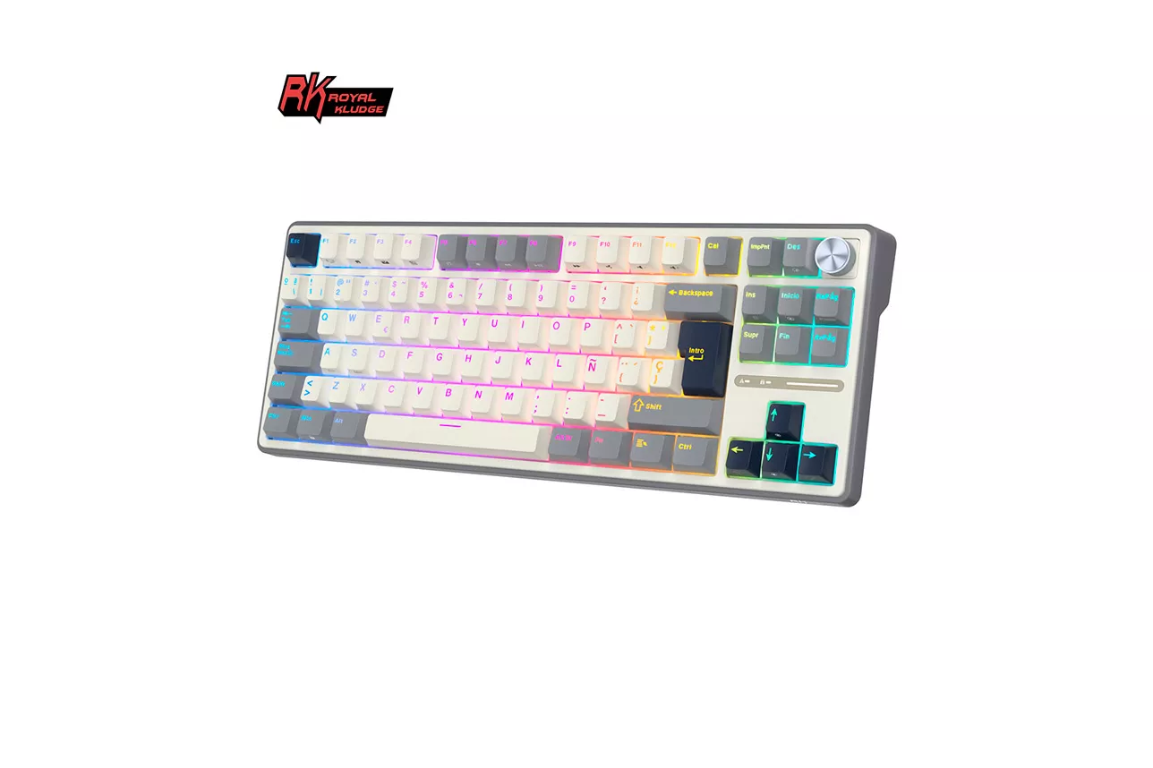 Teclado para Mac y Windows Royal Kludge R87Pro ISO-ES RGB Hot-Swappable Switch Creamy Half Grey