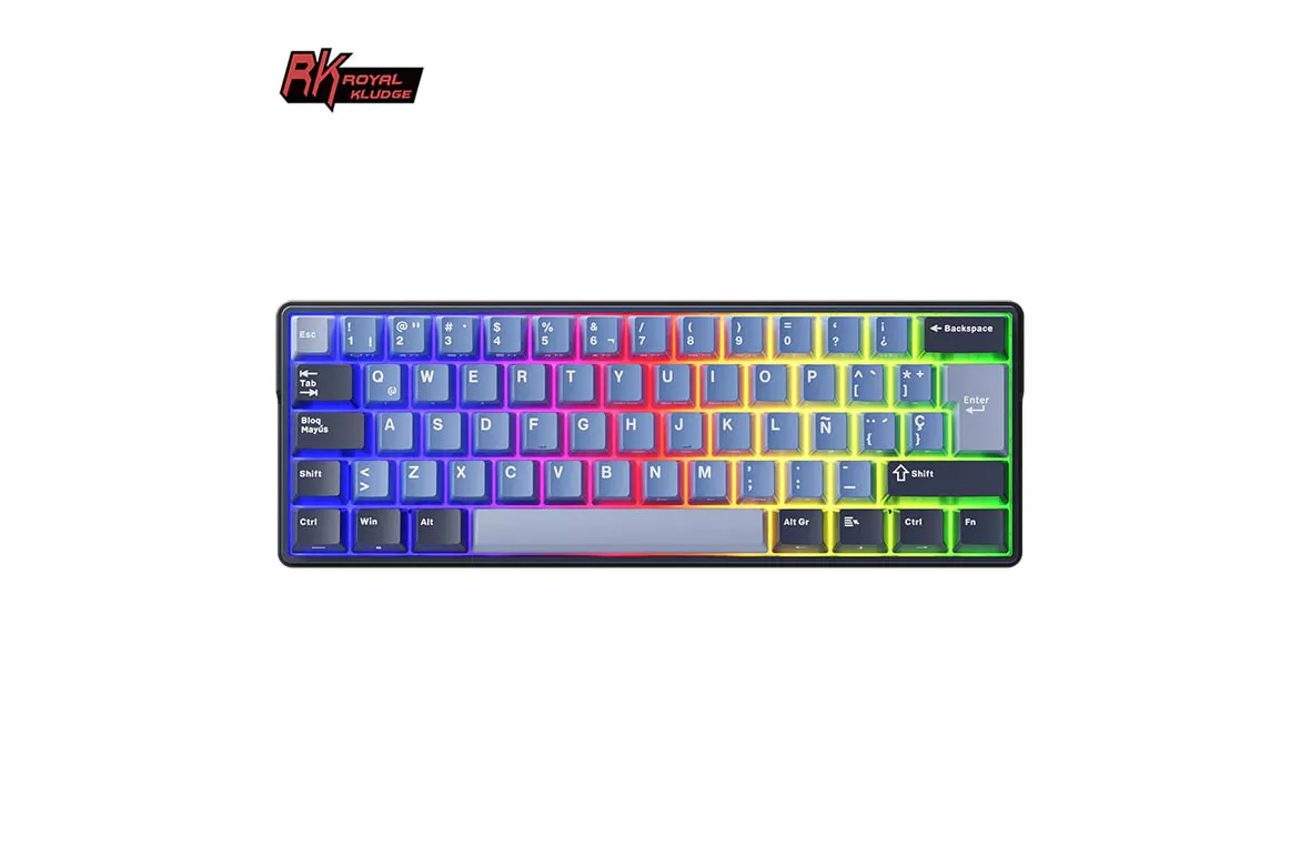 Teclado para Mac y Windows Royal Kludge RK61 Plus ISO-ES Hot-Swappable Switch Skycyan Wireless Indigo