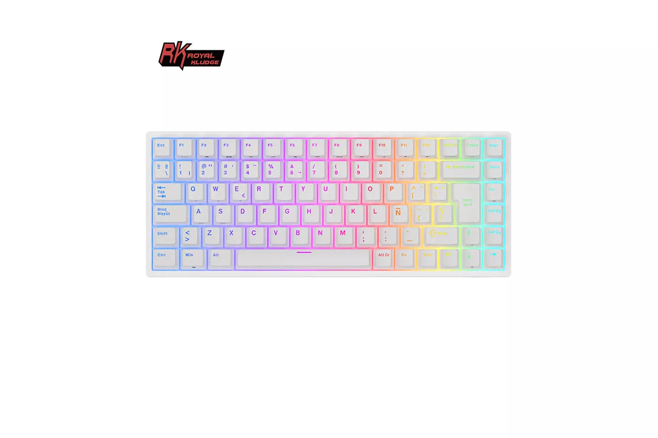 Teclado para Mac y Windows Royal Kludge RK84 ISO-ES Hot-Swappable Switch Brown Wireless Blanco