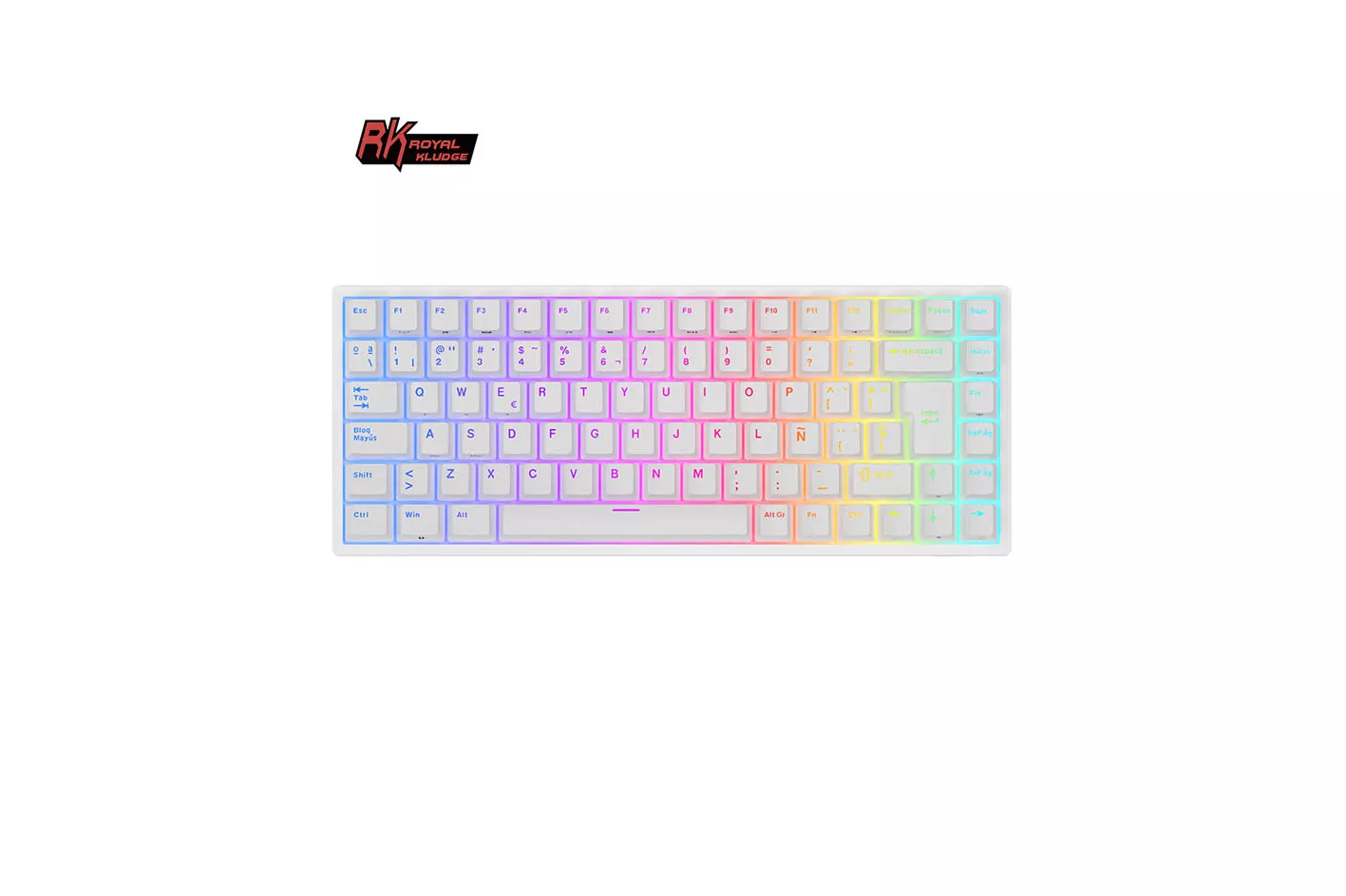 Teclado para Mac y Windows Royal Kludge RK84 ISO-ES Hot-Swappable Switch Red Wireless Blanco