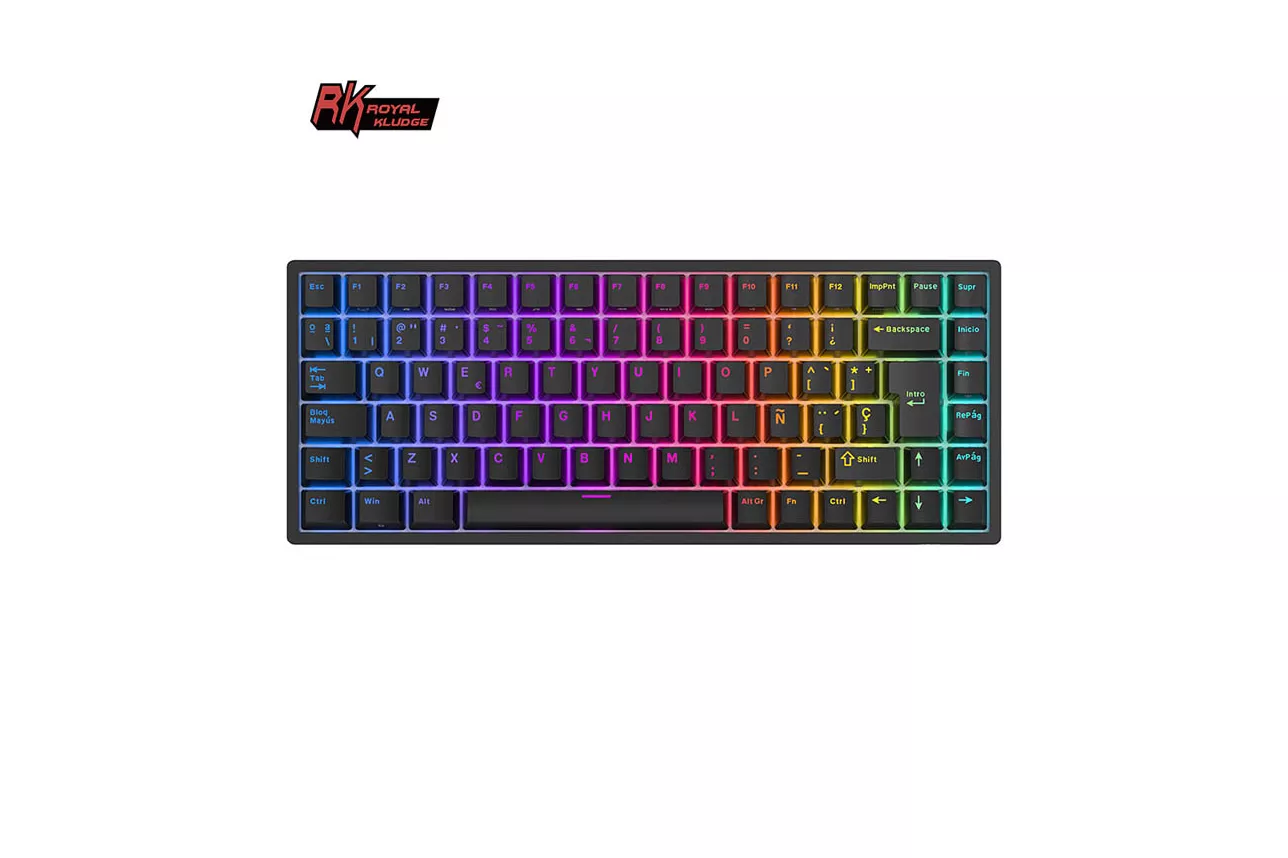 Teclado para Mac y Windows Royal Kludge RK84 ISO-ES Hot-Swappable Switch Red Wireless Negro
