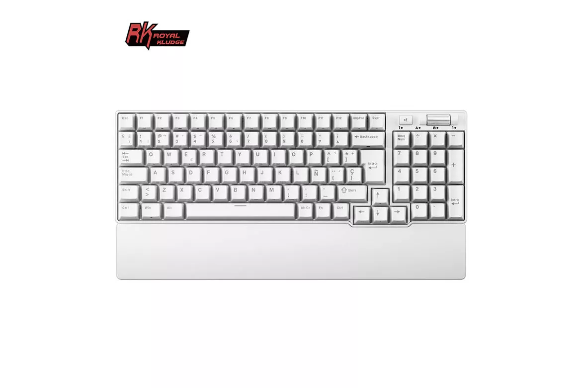 Teclado para Mac y Windows Royal Kludge RK96 ISO-ES Hot-Swappable Switch Brown Wireless Blanco