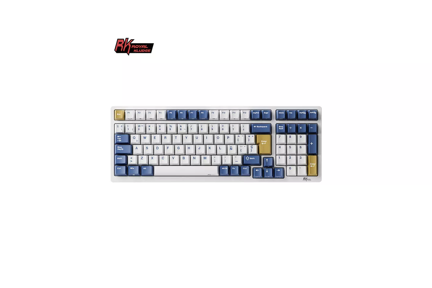 Teclado para Mac y Windows Royal Kludge RK98 ISO-ES Hot-Swappable Switch Red Wireless Klein Blue