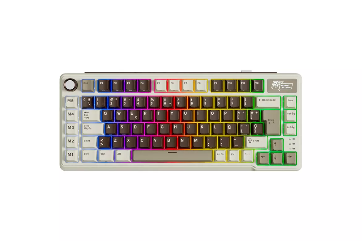 Teclado para Mac y Windows Royal Kludge RKL75 ISO-ES RGB Hot-Swappable Switch Beige Wireless Mokko Grey