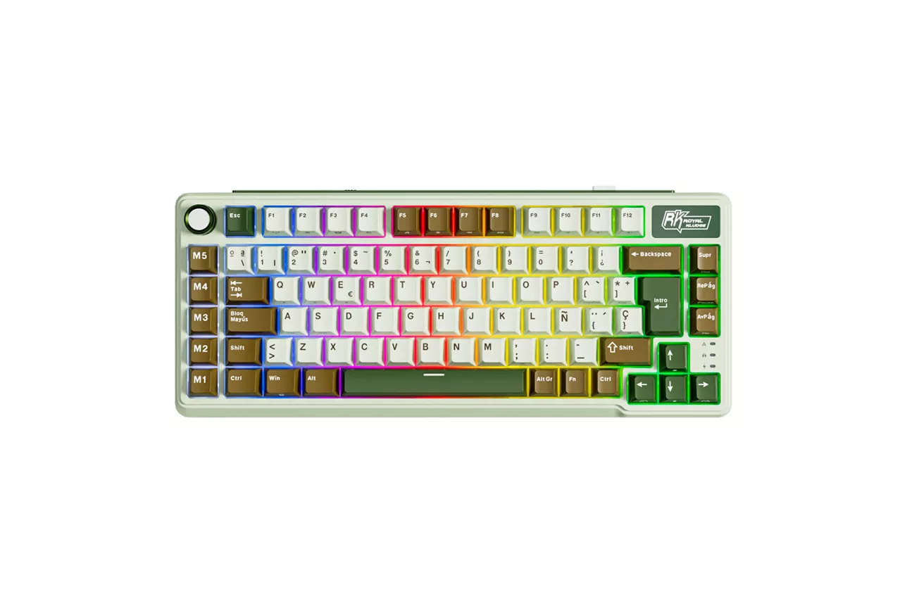 Teclado para Mac y Windows Royal Kludge RKL75 ISO-ES RGB Hot-Swappable Switch Beige Wireless Palm Green