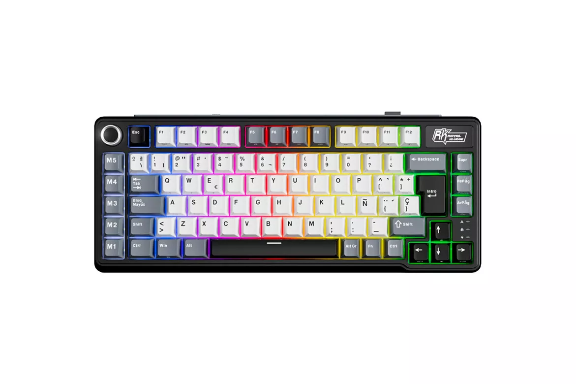 Teclado para Mac y Windows Royal Kludge RKL75 ISO-ES RGB Hot-Swappable Switch Cream Wireless Knight Black