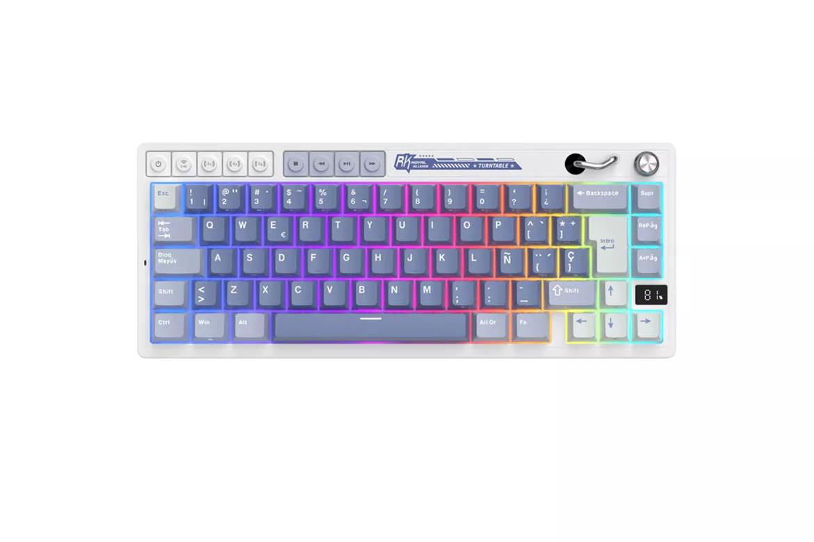 Teclado para Mac y Windows Royal Kludge RKM65 ISO-ES RGB Hot-Swappable Switch Beige Wireless Ocean Blue