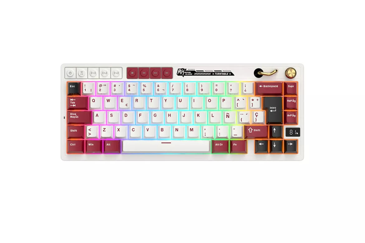 Teclado para Mac y Windows Royal Kludge RKM65 ISO-ES RGB Hot-Swappable Switch Cream Wireless Famicom