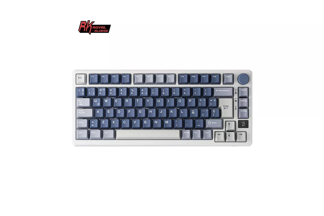 Teclado para Mac y Windows Royal Kludge RKM75 ISO-ES Hot-Swappable Switch Brown Wireless Ocean Blue