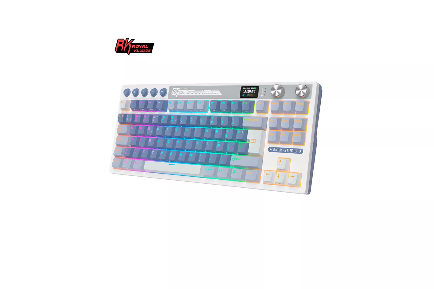 Teclado para Mac y Windows Royal Kludge RKM87 ISO-ES RGB Hot-Swappable Switch Beige Wireless Ocean Blue