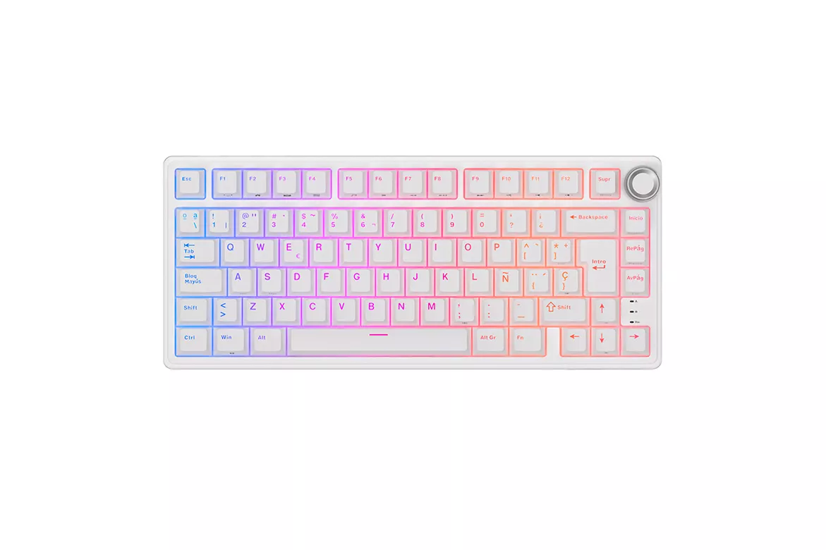Teclado para Mac y Windows Royal Kludge RKR75 ISO-ES Hot-Swappable Switch Brown White Edition
