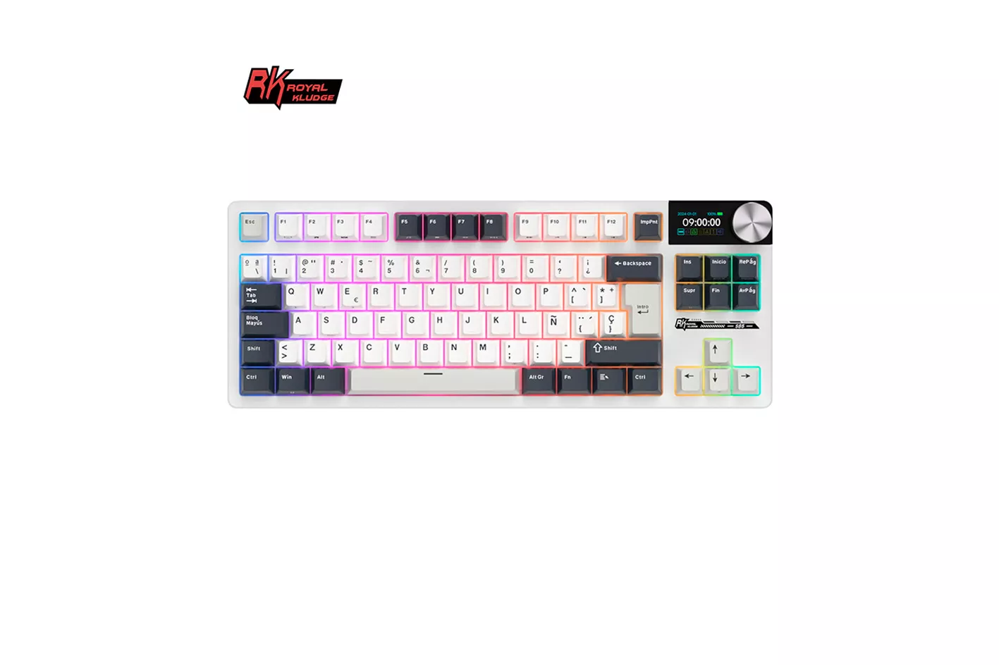 Teclado para Mac y Windows Royal Kludge RKS85 ISO-ES RGB Hot-Swappable Switch Beige Wireless White Night