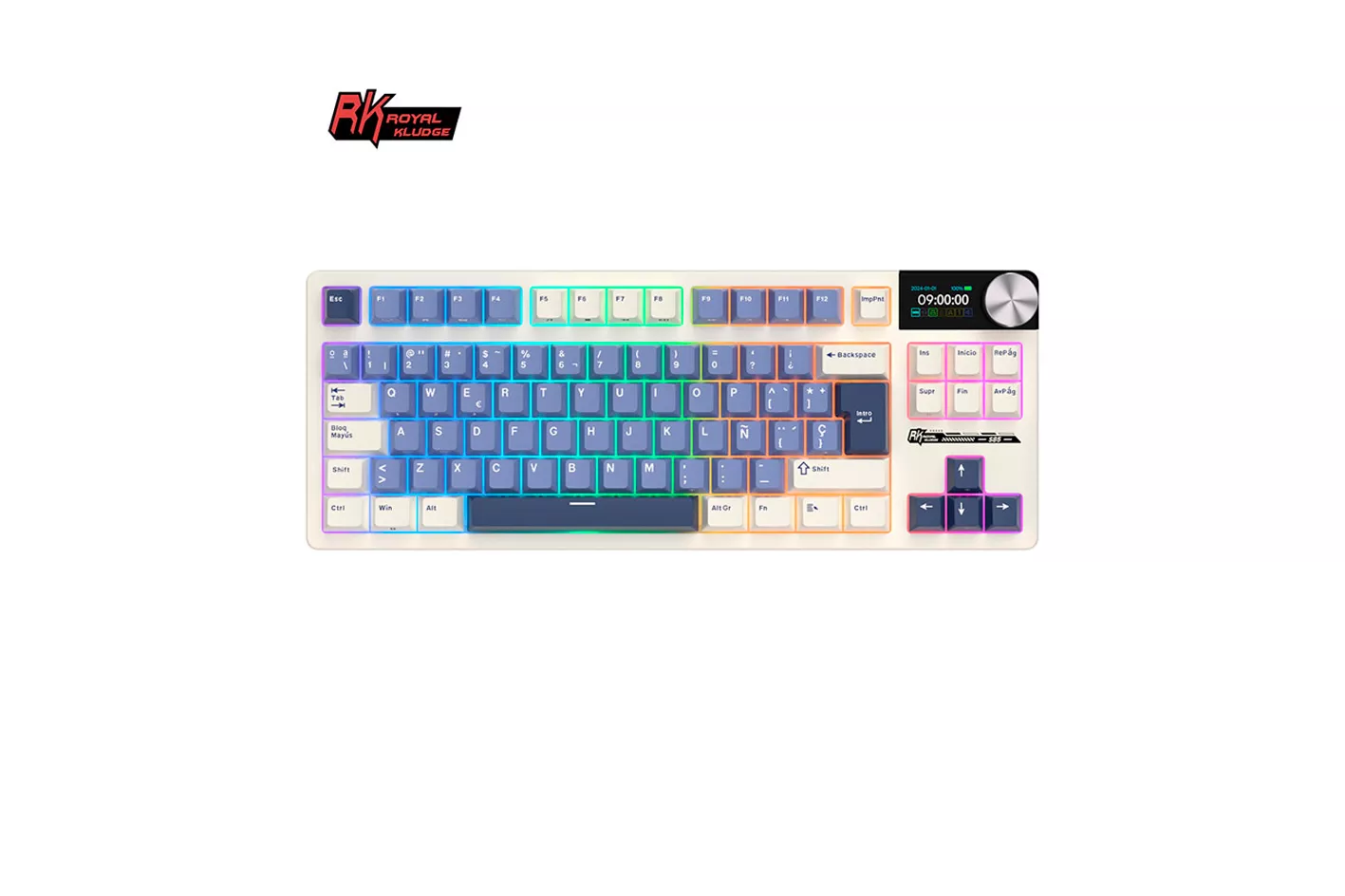 Teclado para Mac y Windows Royal Kludge RKS85 ISO-ES RGB Hot-Swappable Switch Cloud Wireless Horizon Blue