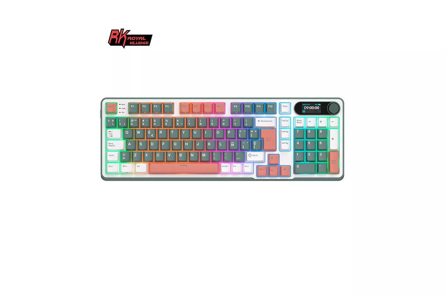 Teclado para Mac y Windows Royal Kludge RKS98 ISO-ES RGB Hot-Swappable Switch Chartreuse Wireless Camping