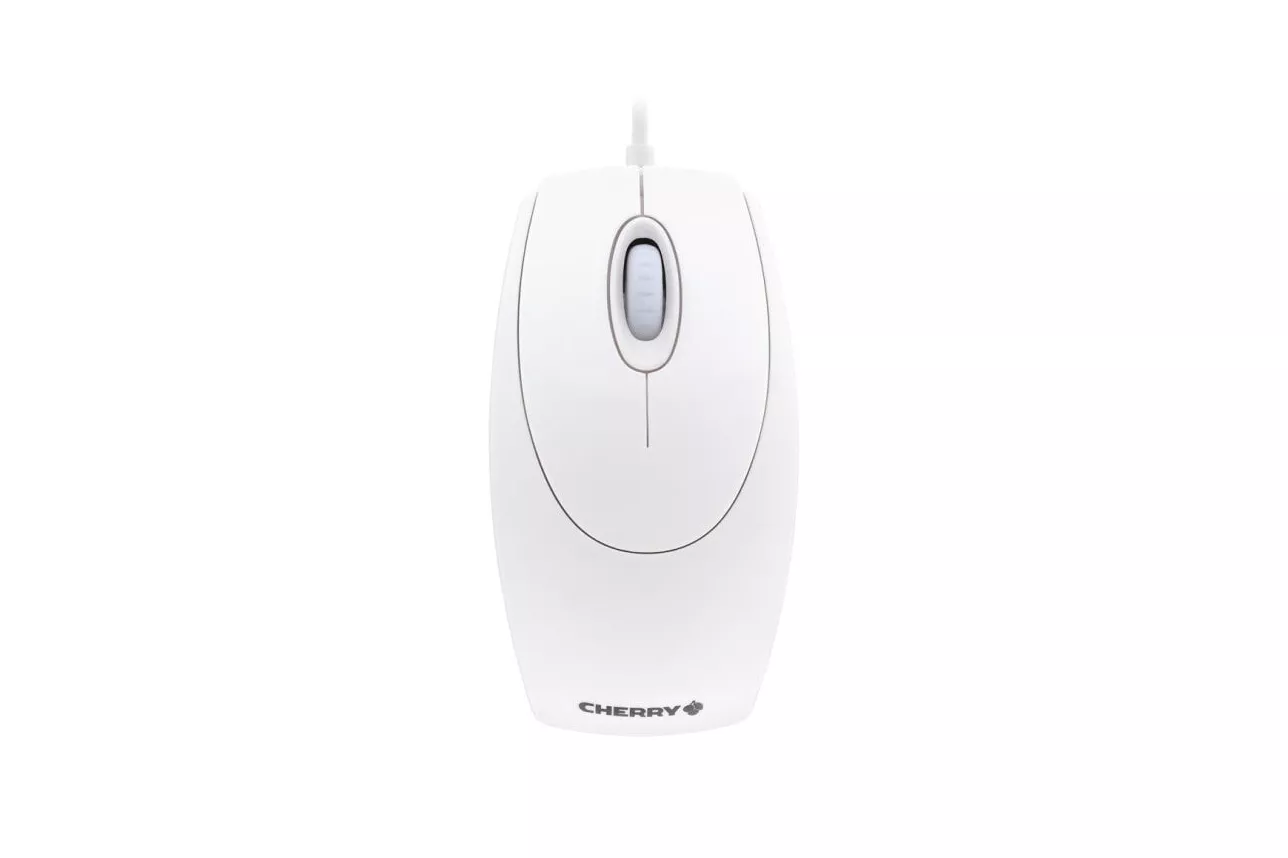 Ratón CHERRY con cable 1000 DPI rueda de desplazamiento ambidiestro blanco y gris