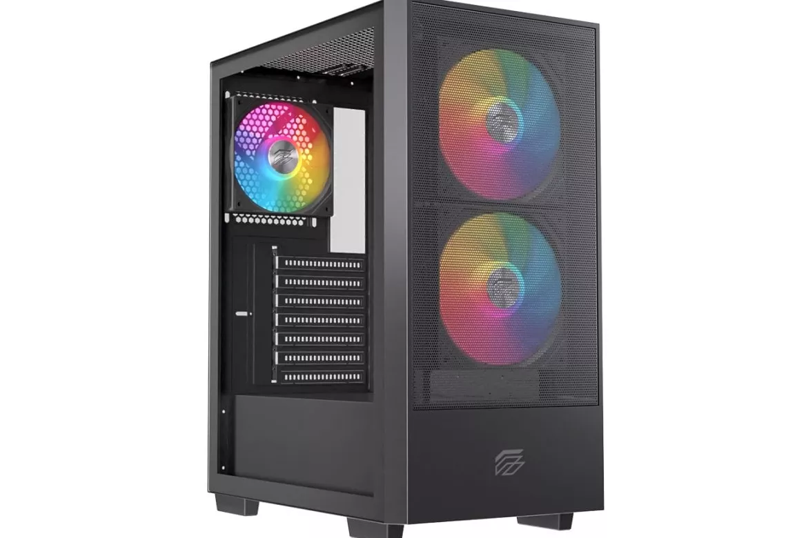 Caja PC Einarex Pulse P100 RGB Negro Panel Vidrio, Soporta 6 Ventiladores, RL 360mm