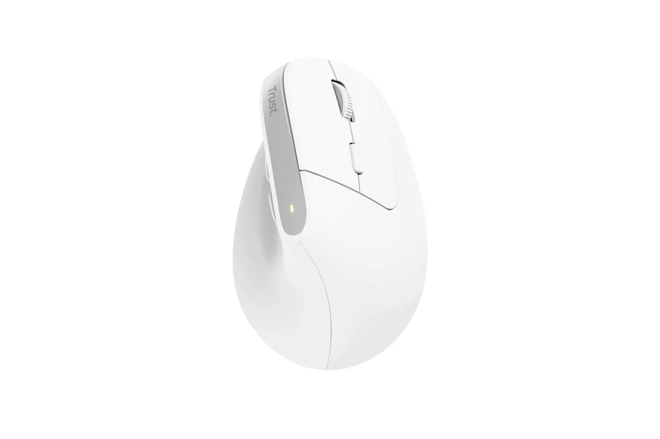 Ratón Trust inalámbrico Bayo+ 2400 DPI multidispositivo vertical recargable blanco