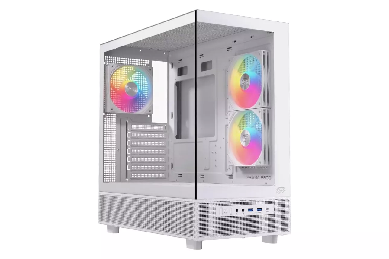 Caja PC Einarex PRISMA S500 RGB White ATX Vidrio Templado 9 Ventiladores Blanco