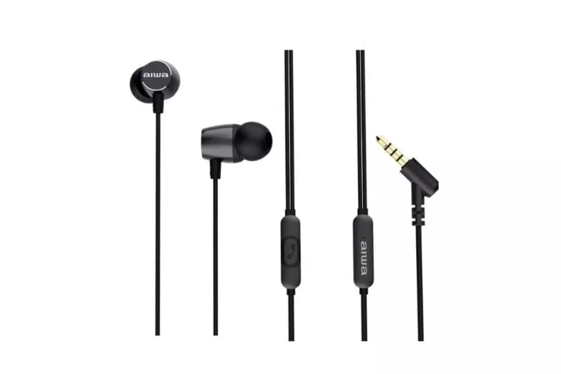 Auriculares AIWA con cable jack 3.5 y micrófono integrados, diseño ergonómico y graves potentes