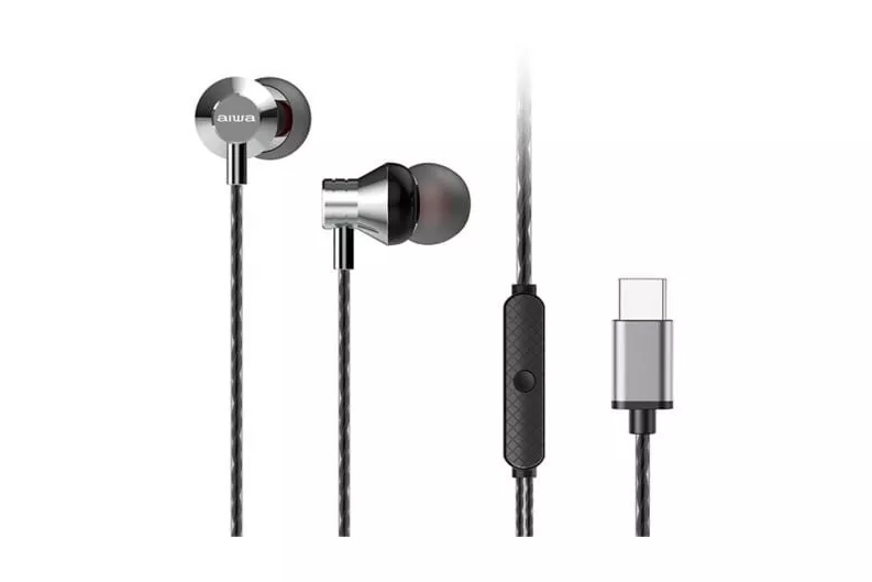 Auriculares Aiwa con cable USB-C micrófono y graves potentes intrauditivos plateados