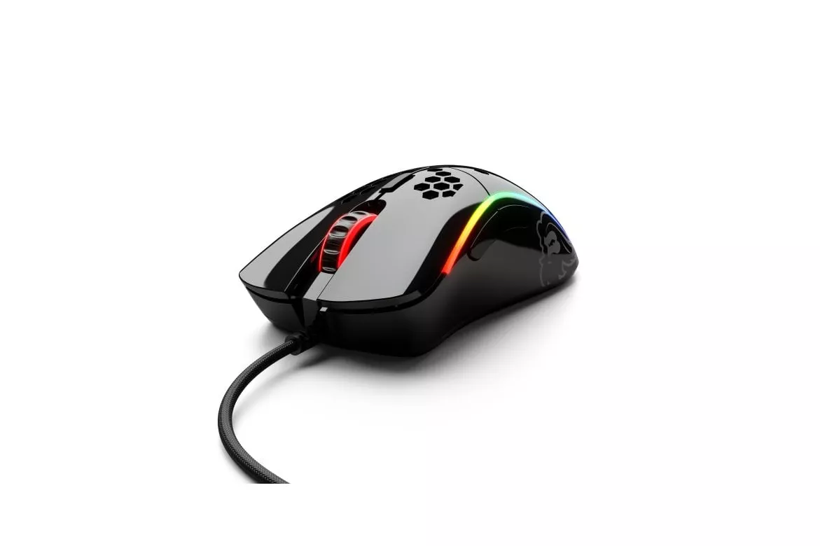 Glorious Gaming Model D- (Pequeño) Ratón gaming con cable - 61 g superligero, diseño colmena, RGB, ergonómico, sensor Pixart 3360, switches de Omron, deslizadores de PTFE, 6 botones - Negro brillante 