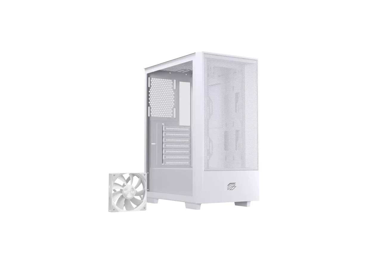 Torre Einarex PULSE P100 Core White flujo de aire panel malla ATX vidrio templado blanca